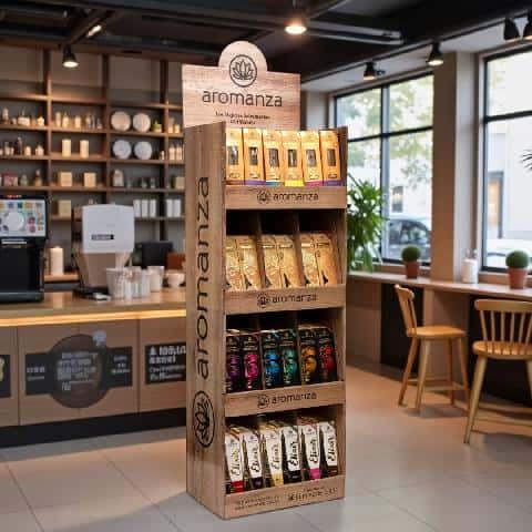 Foto de EXHIBIDOR AROMANZA DE PIE ( CARTON SIMIL MADERA )